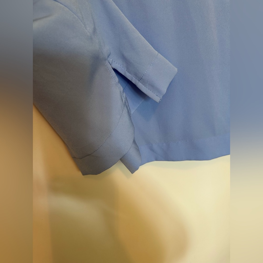 Ann Taylor V-Neck Blouse with Tied Bow Sleeves in Beautiful Sky Blue - Picture 6 of 8